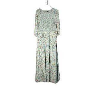 Code Mode mint green smocked feminine floral midi dress half sleeve sz M